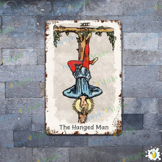 Tin Sign Of The Hanged Man Tarot Card • Major Arcana 12 Vintage Tinplate Painting • Papagaio Studio Shop