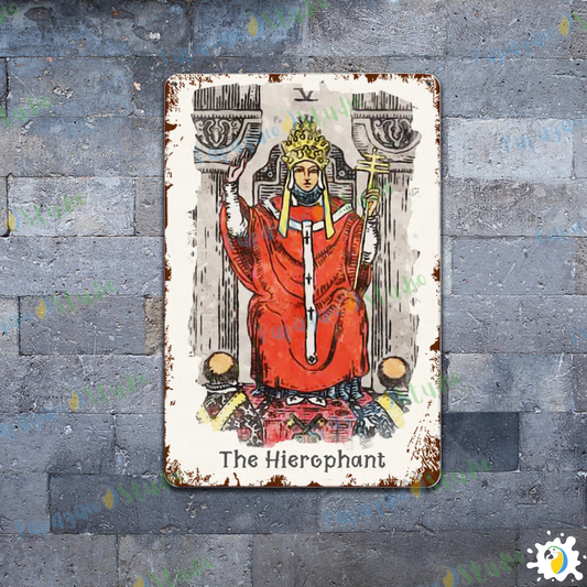 Tin Sign Of The Hierophant Tarot Card • Major Arcana 5 Vintage Tinplate Painting • Papagaio Studio Shop