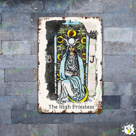 Tin Sign Of The High Priestess Tarot Card • Major Arcana 2 Vintage Tinplate Painting • Papagaio Studio Design Shop