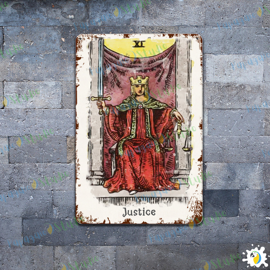 Tin Sign Of The Justice Tarot Card • Major Arcana 11 Vintage Tinplate Painting • Papagaio Studio Shop