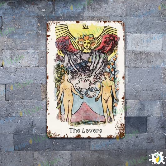 Tin Sign Of The Lovers Tarot Card • Major Arcana 6 Vintage Tinplate Painting