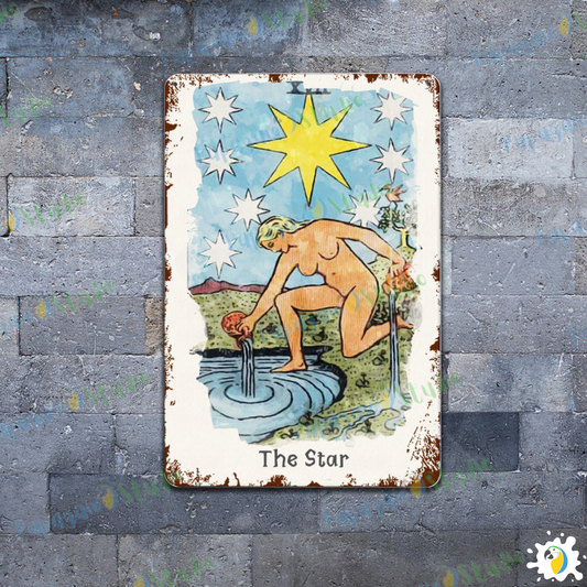 Tin Sign Of The Star Tarot Card • Major Arcana 17 Vintage Tinplate Painting • Papagaio Studio Shop