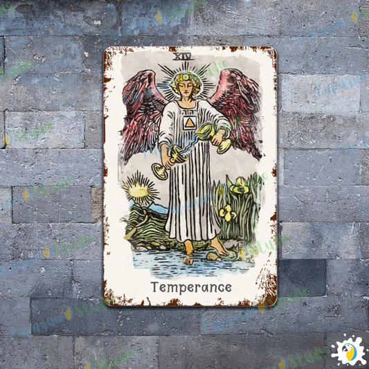 Tin Sign Of The Temperance Tarot Card • Major Arcana 14 Vintage Tinplate Painting • Papagaio Studio Shop