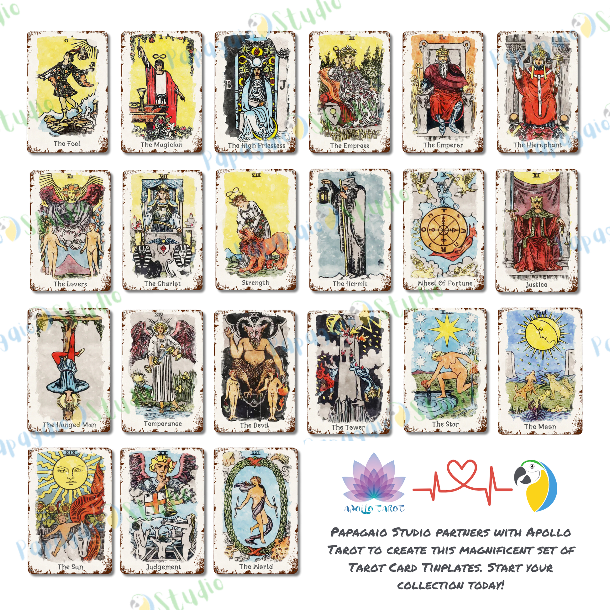 Tin Sign Of The World Tarot Card • Major Arcana 21 Vintage Tinplate Painting • Papagaio Studio Shop