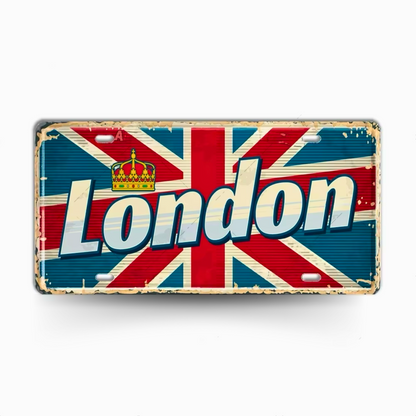 British Landmarks License Plate Decor • UK England Scotland Ireland Wales Tin Signs • United Kingdom City Metal Print • Great Britain Cities & Provinces Decorative Signages • Papagaio Studio Design Shop