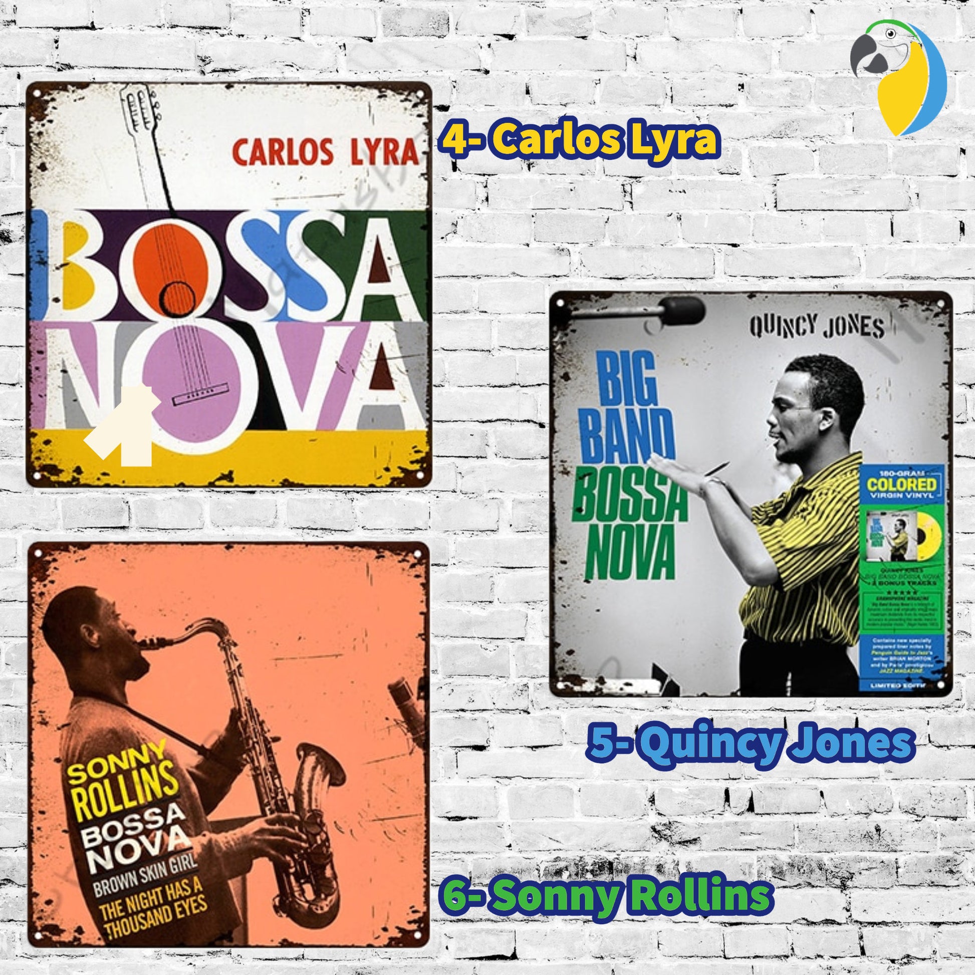 Bossa Nova Metal Sign | Brazilian 50s Music Rusty Square Tin Poster | Brazil Jazz Vintage Print Plaque For Bar Club Cafe & Wall Decor | Papagaio Studio Etsy Shop