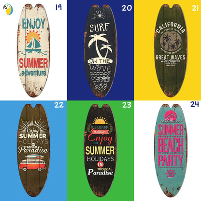 Decorative Wood Surfboard Shaped Wall Hanging For Beach & Coastal Decor | Ocean Surfing Wooden Print Ornament | Surf Sign Gift For Surfers