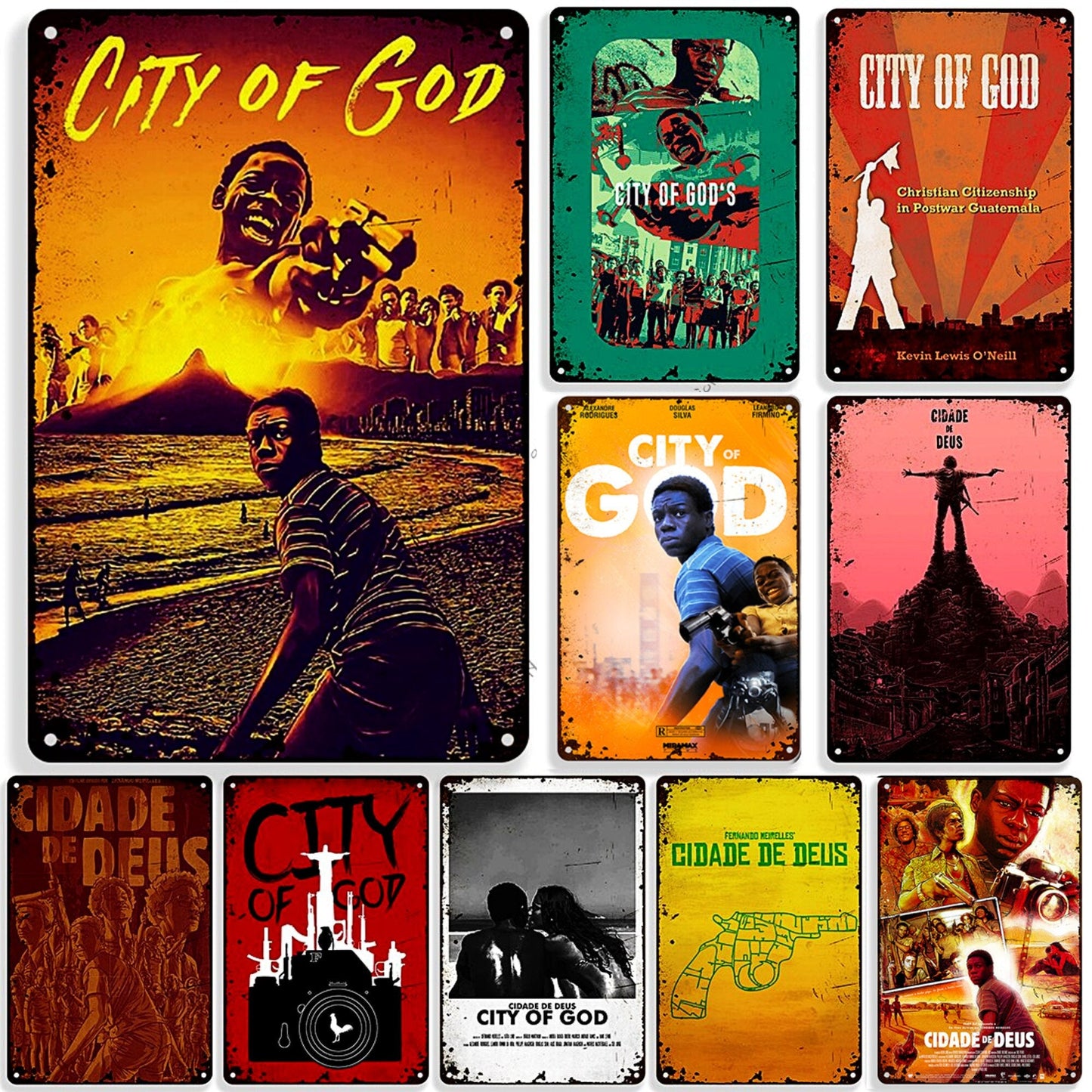 Brazilian Film Cidade de Deus Metal Print | City Of God Tin Sign For Indie Movie Fan | Brazil Retro Poster | Wall Art For TV Room Bar Decor
