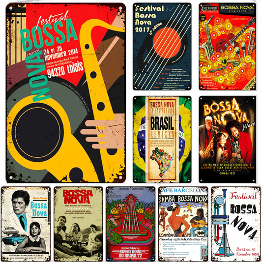 Brazil Bossa Nova Vintage Metal Poster | 1950s Brazilian Jazz Music Tin Sign For Man Cave Cafe Bar Game Room| Retro Plaque Shabby Chic Decor | Papagaio Studio Etsy Shop