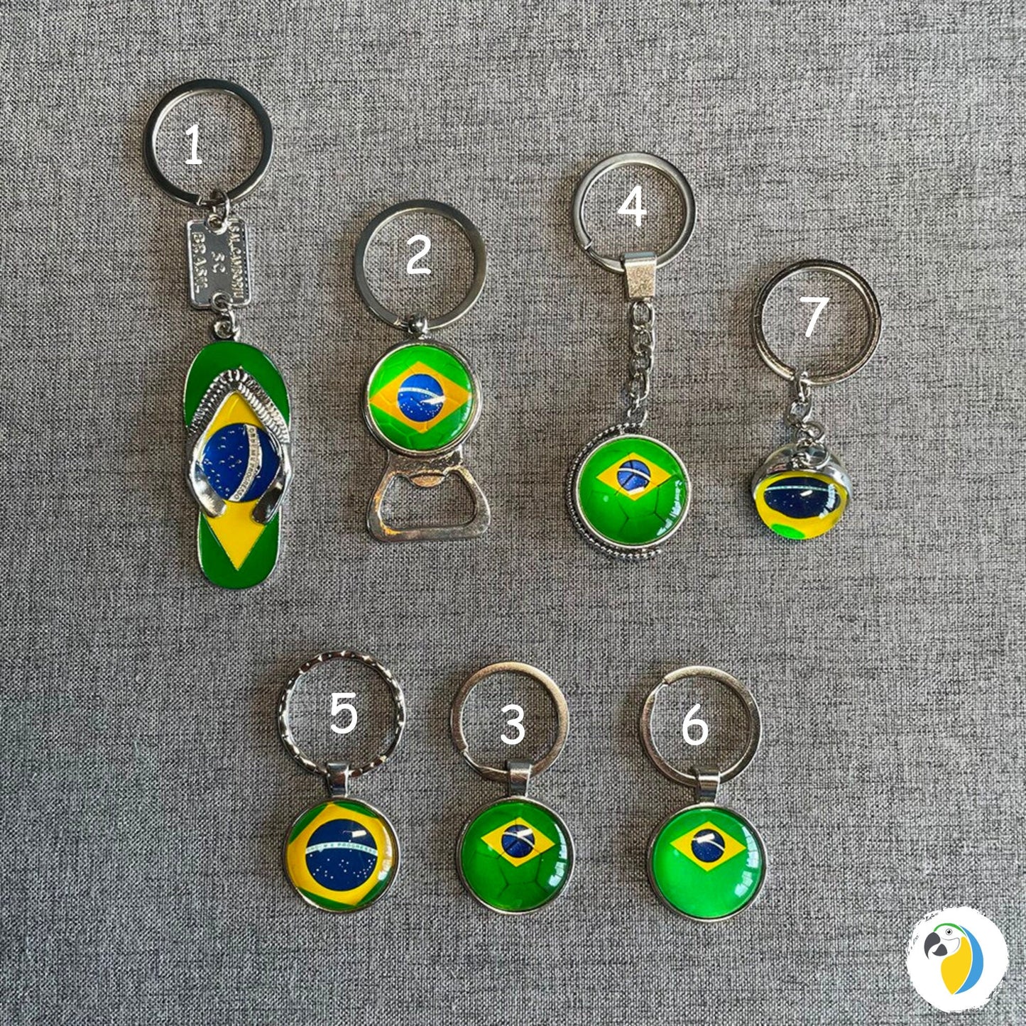 Brazil Flag Soccer Keychain | Brazilian Slippers Charm Keyring | Travel Souvenir Car Key Pendants | Football Double-Sided Print Jewelry Gift | Papagaio Studio Etsy Shop