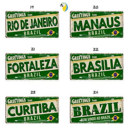 Brazilian States License Plate | Brazil City Names Tin Sign | Retro Wall Hanging Metal Print | Vintage Shabby Chic South American Decor | Papagaio Studio Etsy Shop
