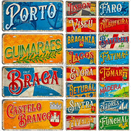 Portugal Landmark License Plate | Portuguese City Metal Sign | Vintage Decorative Plaque Wall Decor | Tin Sign Gift for Europe Travelers