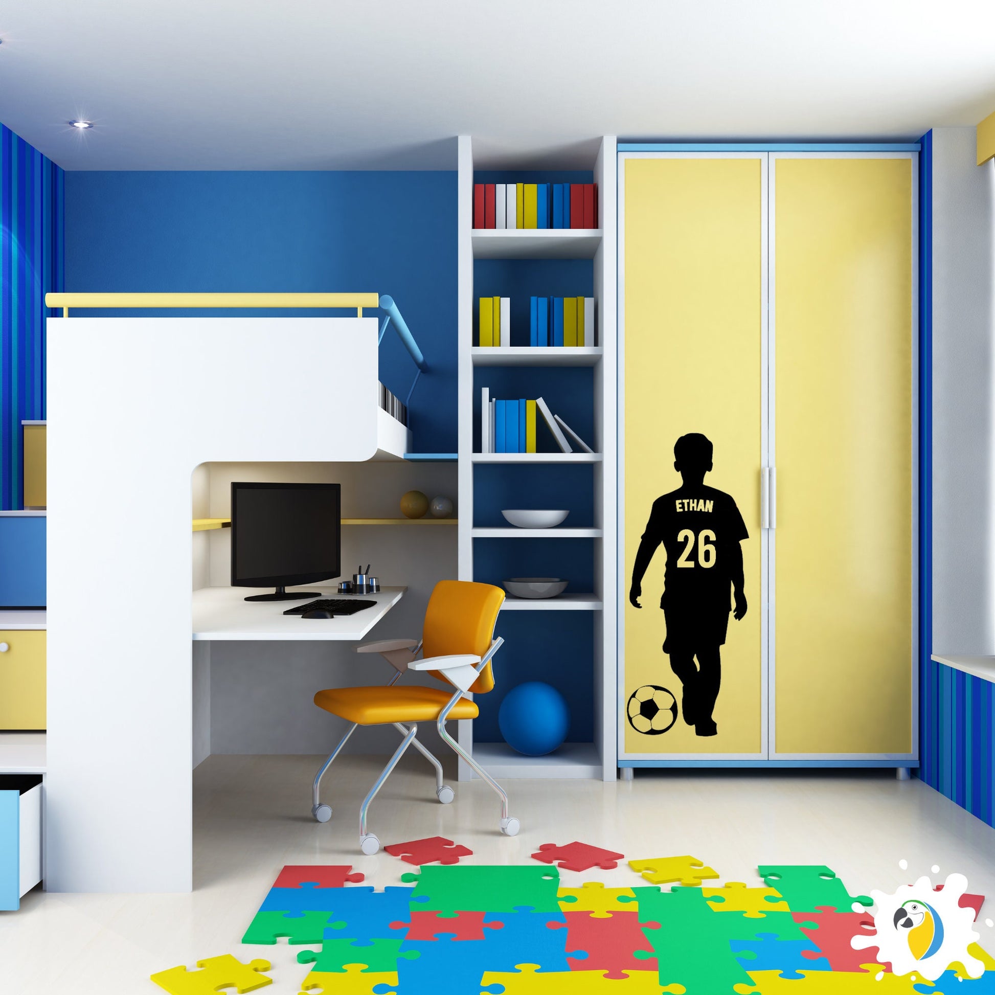 Custom Name and Number Soccer Player Wall Decal | DIY Home Decor For Boys Room | Personalized Sport Football Vinyl Sticker Poster | Papagaio Studio Etsy Shop