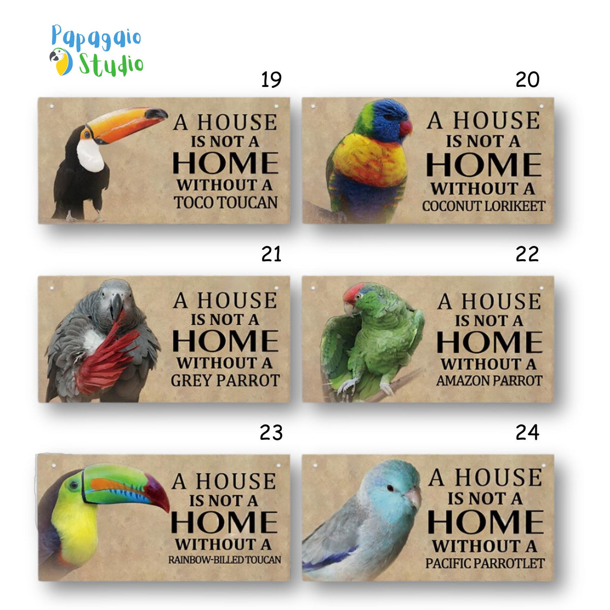 Home Bird Sign Wood Hanging | Toucan Amazon Parrot Cockatiel Canary Wooden Plaque For Porch Garden Outdoor Decor | Feathered Pet Lover Wall Hanging | Papagaio Studio Etsy Shop