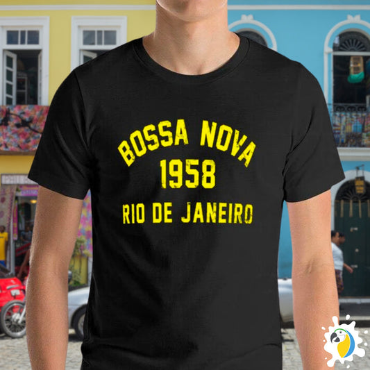Bossa Nova T-Shirt | Brazil Rio De Janeiro Mens Top | Brazilian Apparel Cotton Tee | Vintage Music Graphic Crew Neck Gift | Papagaio Studio Etsy Shop