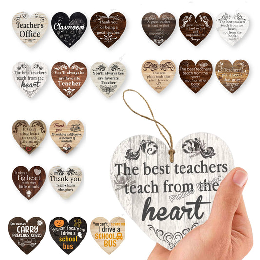 Back To School Gratitude Wood Sign | Student To Teacher Keepsake Gift | Heart Shaped Wooden Wall Hanging With Quote To Express Thankfulness