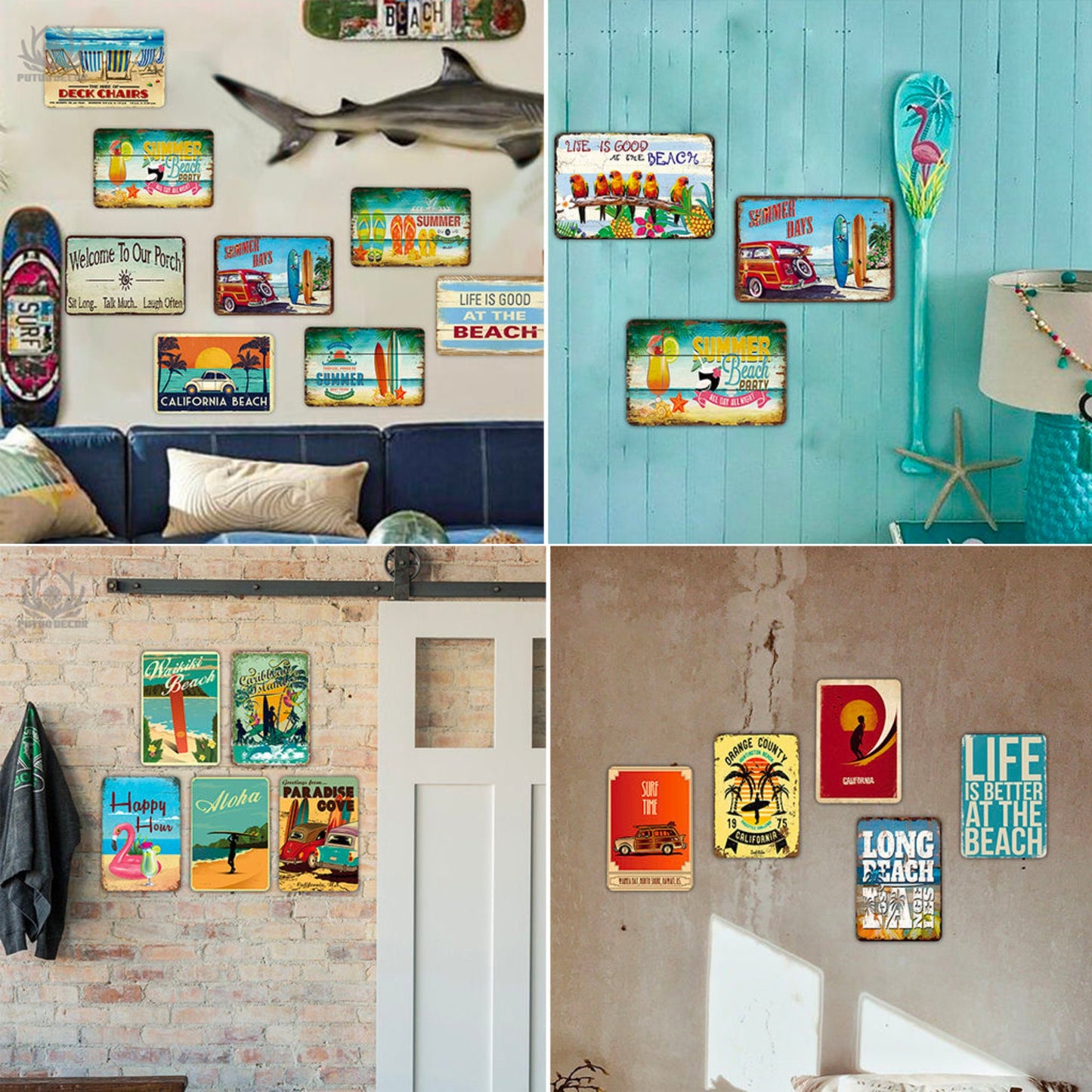 Summer Beach Tin Sign | Vintage Surfing Metal Plaque | Seaside Surfboard Decorative HD Print Wall Hanging Decor for Surf Bar Beach House | Papagaio Studio Etsy Shop