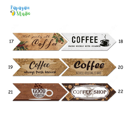 Coffee Wood Arrow Sign | Breakfast Nook Wooden Plaque Housewarming Gift Idea | Cafe Kitchen Coffee Shop Wall Hanging Decor | Papagaio Studio Etsy Shop