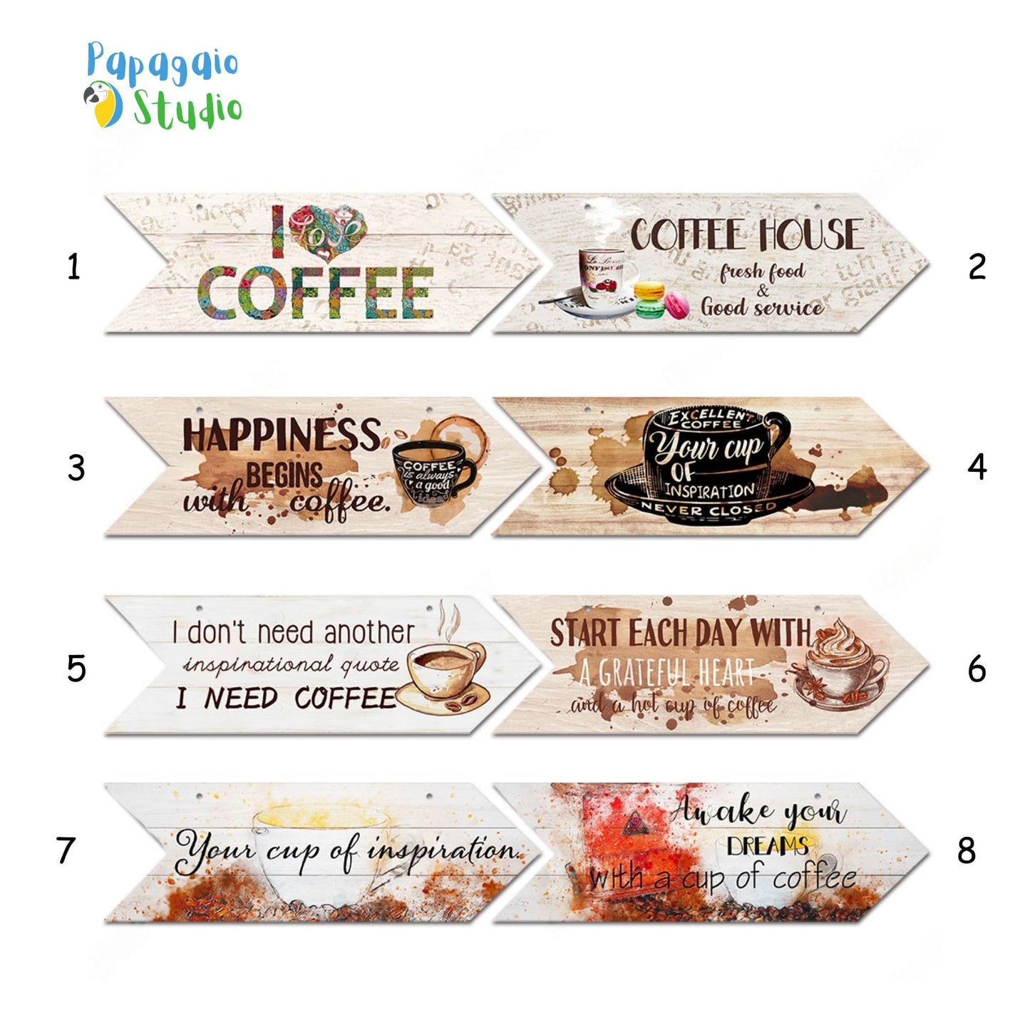 Coffee Wood Arrow Sign | Breakfast Nook Wooden Plaque Housewarming Gift Idea | Cafe Kitchen Coffee Shop Wall Hanging Decor | Papagaio Studio Etsy Shop