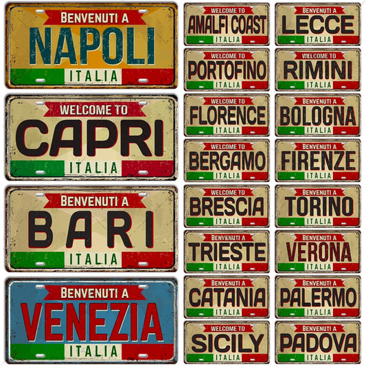 Italy License Plate | Italian City Comune Tin Sign | Euro Trip Landmark Metal Print | Travel Souvenir Shabby Chic Wall Decor | Papagaio Studio Etsy Shop