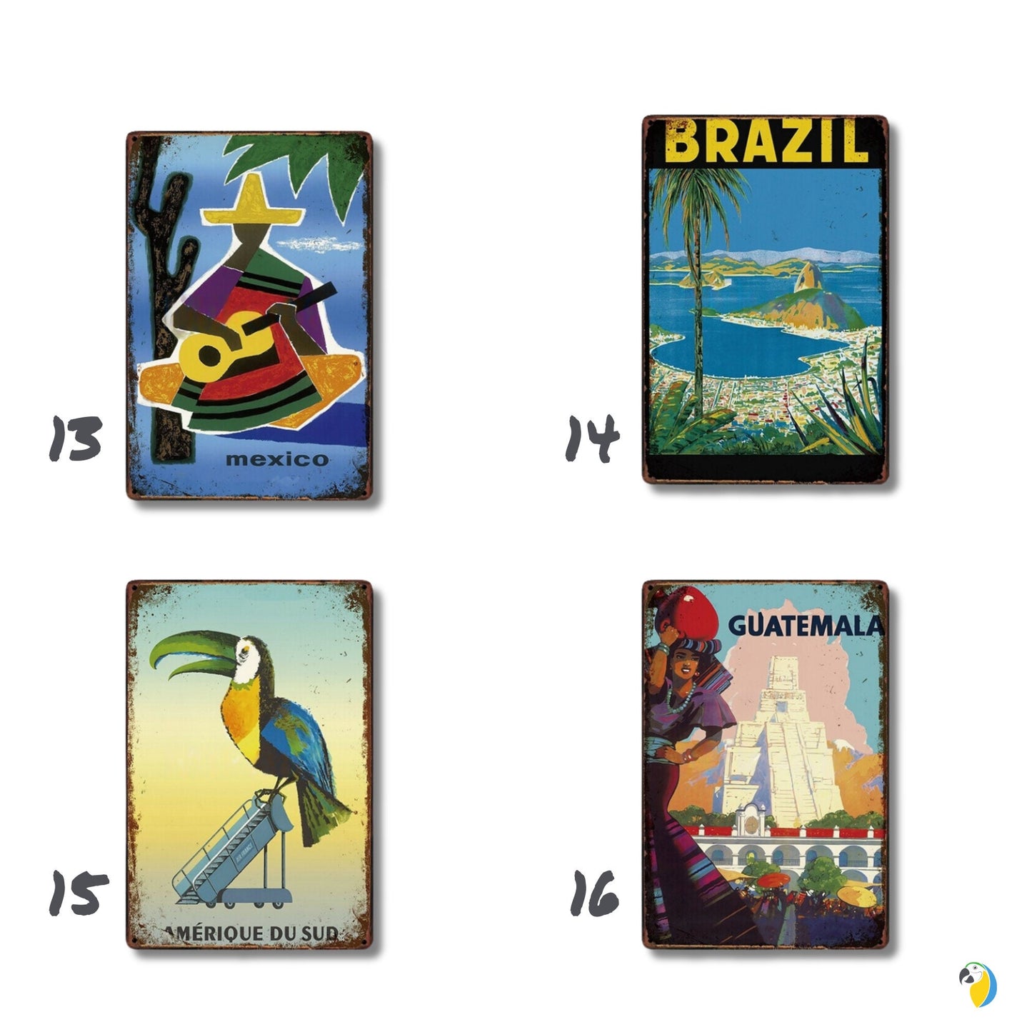 Tropical Country Travel Poster Tin Sign | Brazil & South America Wall Hanging | Carnival Cuba Hawaii Guatemala Sunny Countries Metal Print