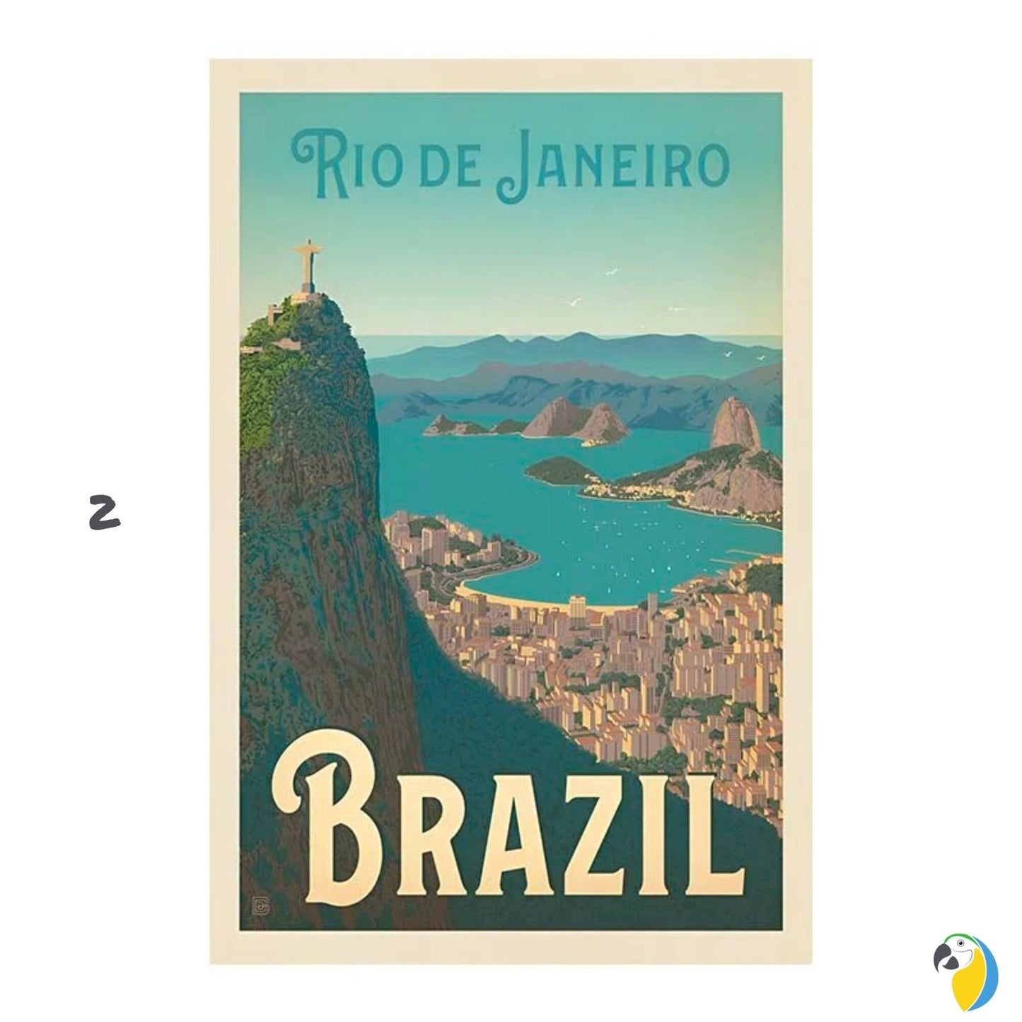 Vintage Brazil Travel Poster Canvas • Rio De Janeiro Landscape Illustration Wall Art • Brazilian Christ Redeemer Landmark Digital Print • Papagaio Studio Etsy Shop