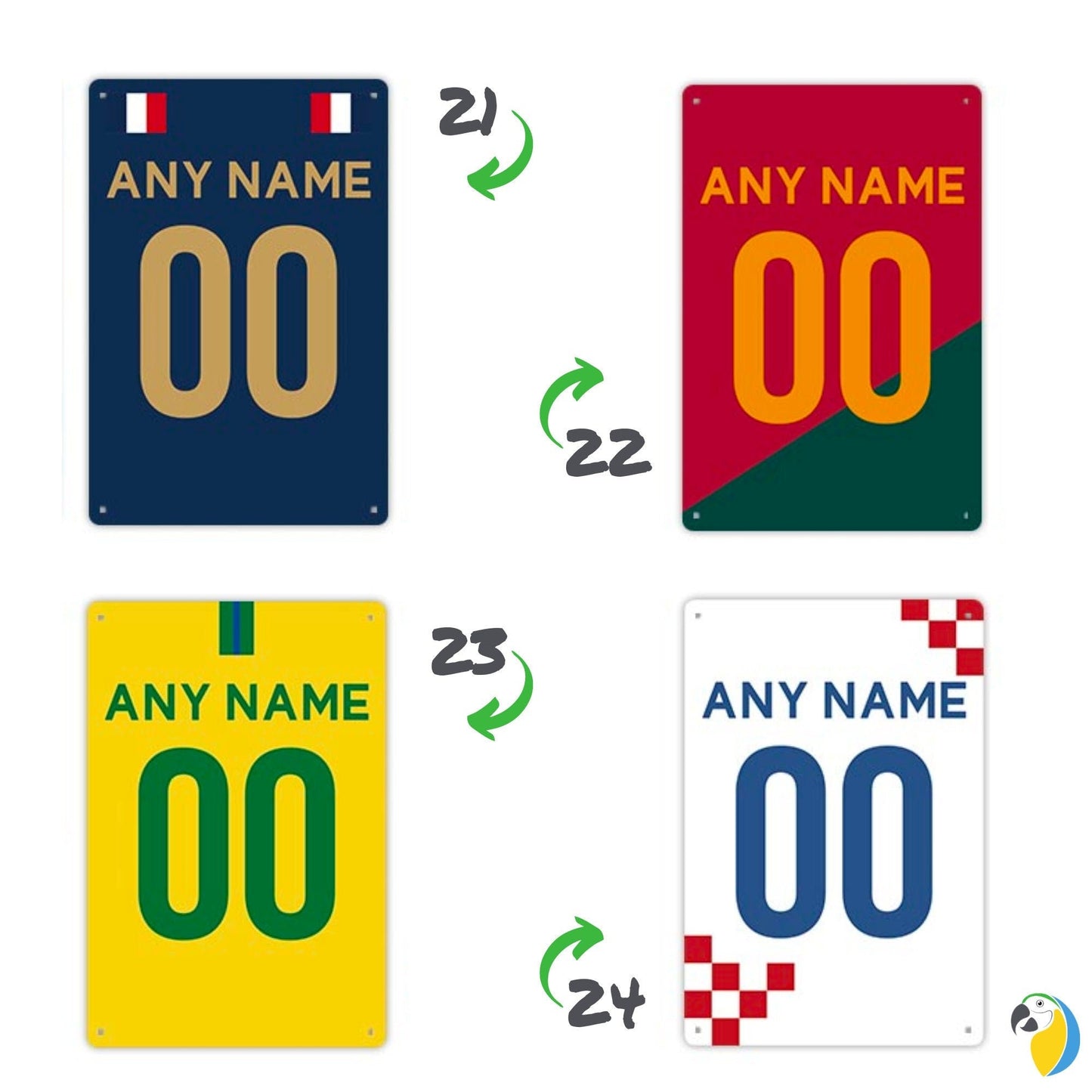 Personalized Football Team Jersey Tin Sign | Custom Name & Number Soccer Shirt Sports Fan Gift | Futsal Player Metal Print | Kids Room Decor | Papagaio Studio Etsy Shop