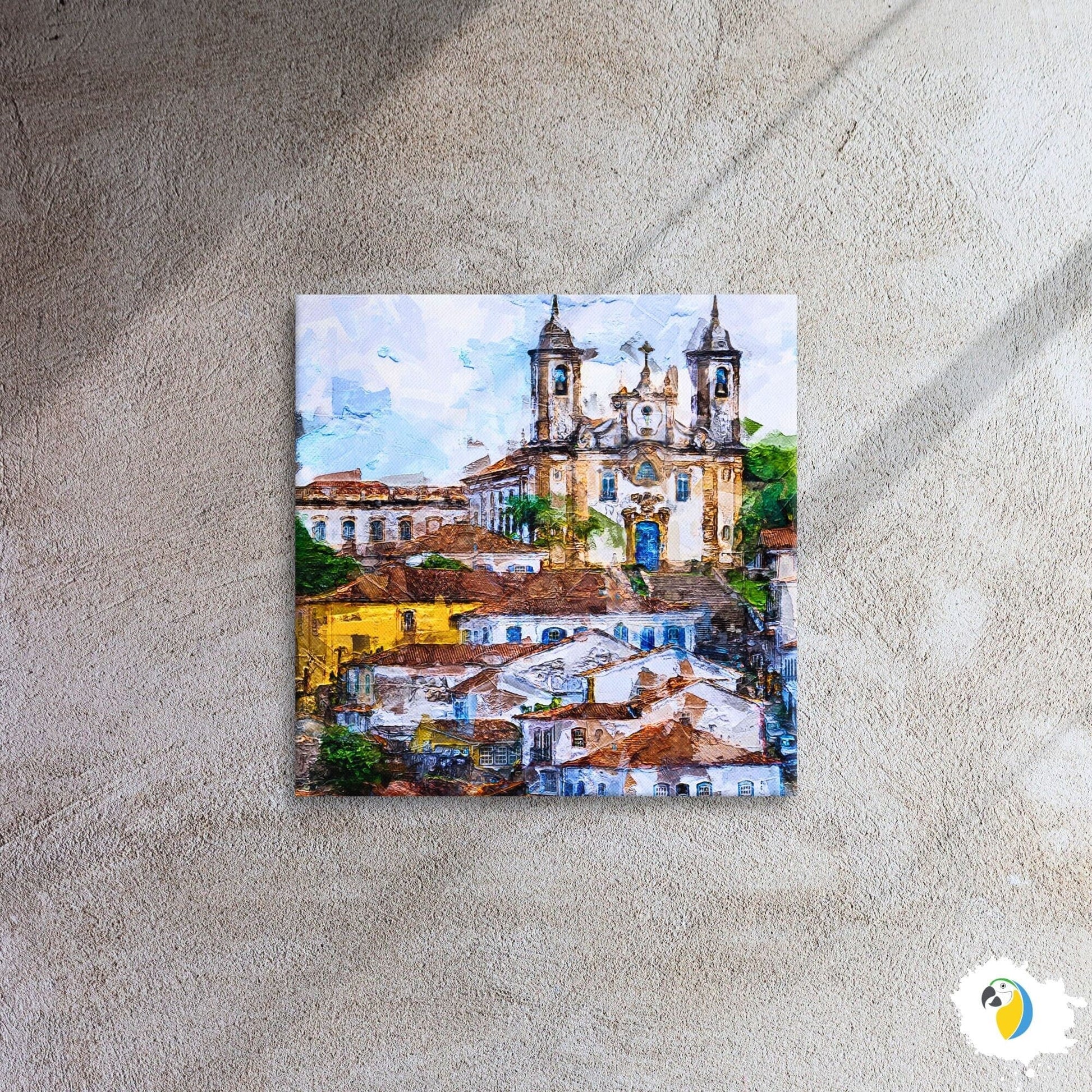 Painting Of Brazilian Village Ouro Preto | Brazil Minas Gerais Digital Thin Canvas Print Retro Decor | Impressionist Vintage Wall Art | Papagaio Studio Etsy Shop